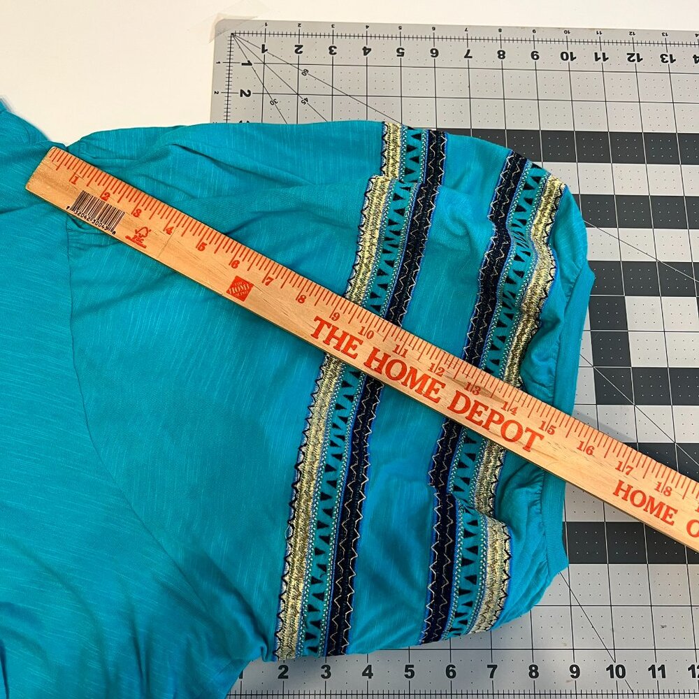 DG2 by‎ DIANE GILMAN Teal Green Embroidered Balloon-Sleeve Top Blouse Tee (2X) - Picture 10 of 14